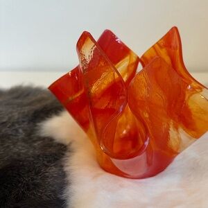 VINTAGE ORANGE ART GLASS CANDLE HOLDER